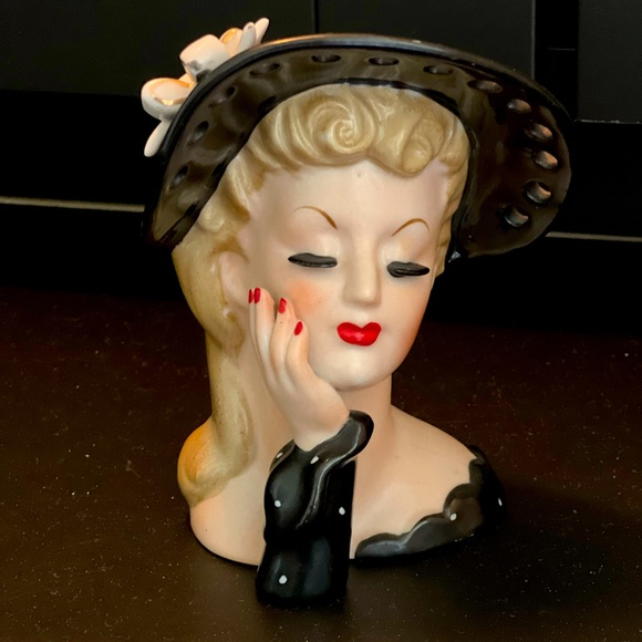 napco Art Vintage Napco Elegant Blonde In Black Lady Head Vase Made In Japan 95s Poshmark